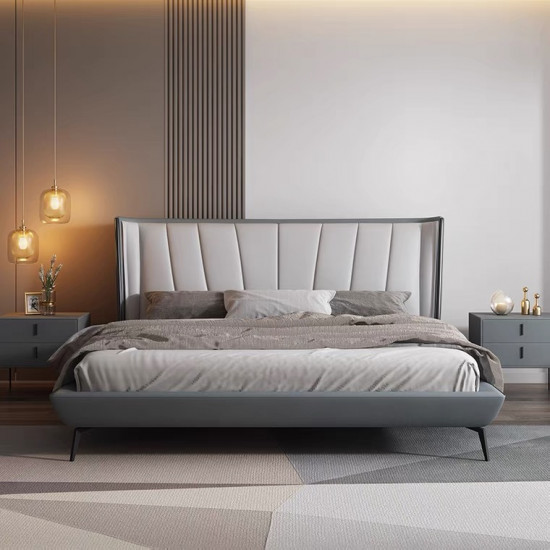  Italian light luxury leather bed